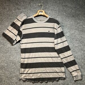Quicksilver Long Sleeve Thermal Shirt Mens 2XL Striped Black Gray Y2K Grunge